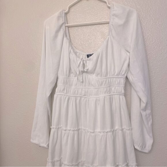 White Tiered Long Sleeve renaissance sweetheart baby doll boho tiered dress L - Picture 3 of 14